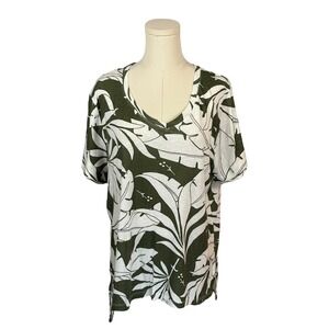 Philosophy 100% Pima Cotton Green & White Botanical Pattern Tee (Size XL)